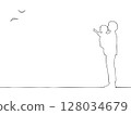 Silhouette illustration of a father and son watching birds 128034679