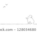 Silhouette illustration of a mother and child watching birds 128034680