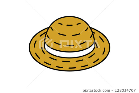 草帽的簡單線條插圖,夏季等距插圖 草帽的簡單線條插圖,夏季等距插圖 128034707