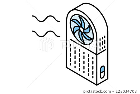 簡易線條畫插圖,方便的風扇,夏季等距插圖 簡易線條畫插圖,方便的風扇,夏季等距插圖 128034708