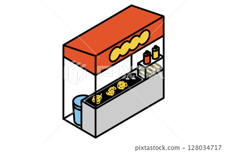 炒麵攤位的簡單線條插圖,夏季等距插圖 炒麵攤位的簡單線條插圖,夏季等距插圖 128034717