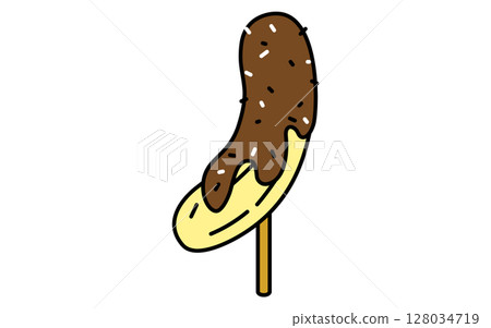 Simple line drawing illustration of chocolate banana, summer isometric illustration 128034719