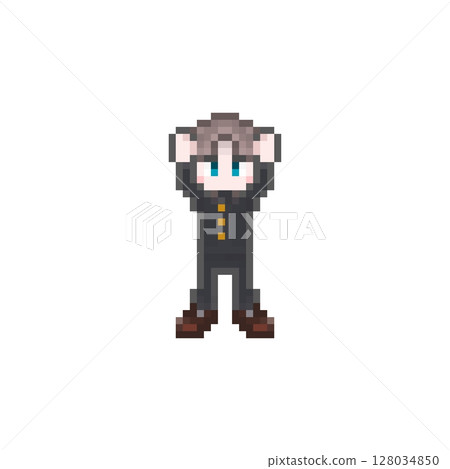 Pixel art of a cheering male student: school uniform Pixel art of a cheering male student: school uniform 128034850
