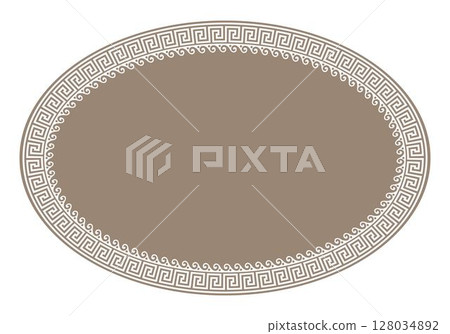 Gold Oval frame in Ancient Greek style isolated on white background. Greek meander. Circular ornament. Patterns of Greece, ancient Rome. Vector Greek style. For textile, embroidery, porcelain, ceramic 128034892