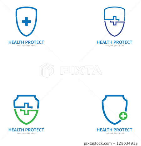 health protection with shield logo design vector template for medical or insurance company-vector 128034912