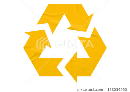 Yellow recycle symbol paper isolated on transparent background Yellow recycle symbol paper isolated on transparent background 128034960
