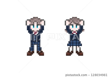 Pixel art of cheering male and female students: blazer Pixel art of cheering male and female students: blazer 128034981