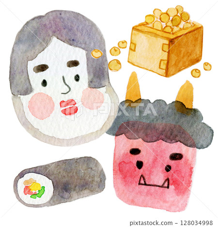 水彩插圖、手繪插圖、節分影像 水彩插圖、手繪插圖、節分影像 128034998