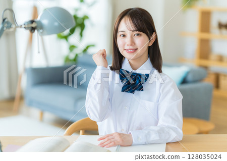 Girls high school studying at home Girls high school studying at home 128035024