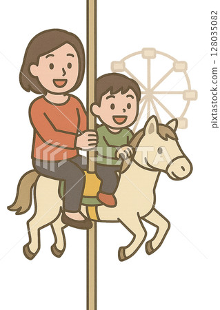父母與孩子在遊樂園玩耍的插圖 父母與孩子在遊樂園玩耍的插圖 128035082