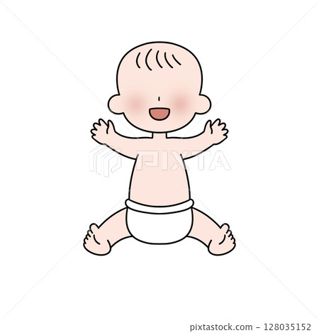 A cartoon baby is sitting on its bottom with its legs crossed 128035152
