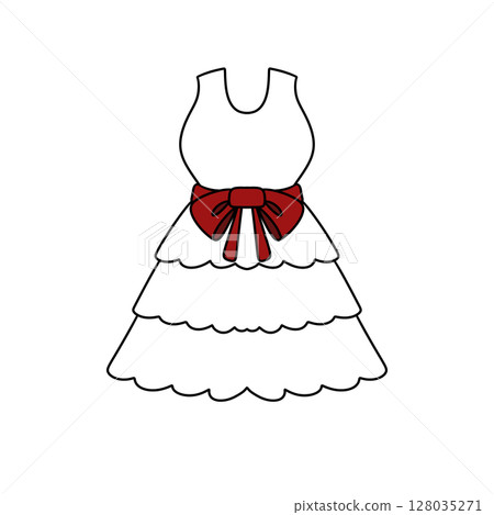 A white dress with a red bow is drawn A white dress with a red bow is drawn 128035271
