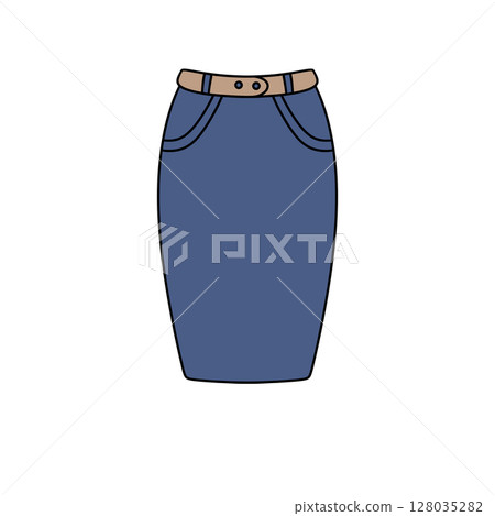 A blue skirt with a belt A blue skirt with a belt 128035282