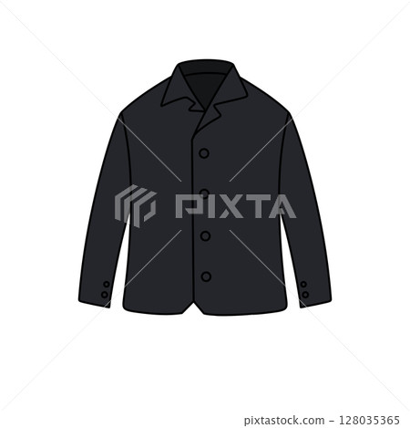 A black jacket with a white collar and buttons A black jacket with a white collar and buttons 128035365