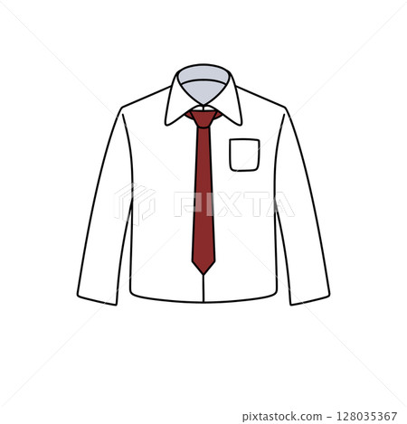 A white shirt with a red tie and a pocket 128035367