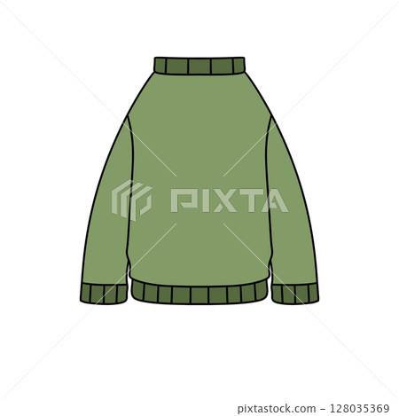 A green sweater with a green collar and green sleeves 128035369