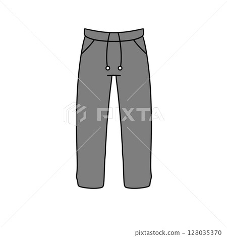 A pair of gray pants with a zipper pocket 128035370