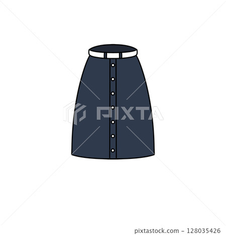 A blue skirt with a white belt and a white button A blue skirt with a white belt and a white button 128035426