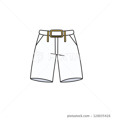A white pair of shorts with a yellow belt 128035428