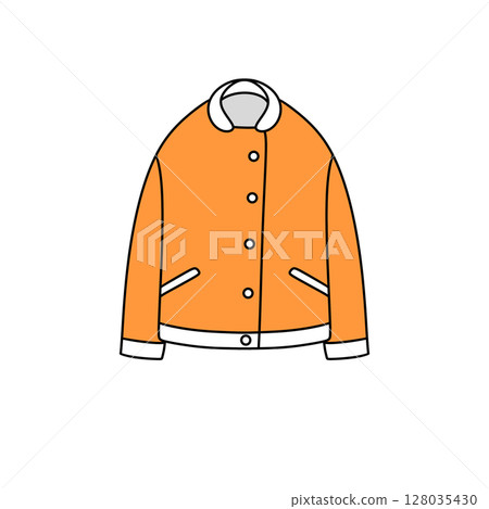 A cartoon jacket with a white collar and orange buttons A cartoon jacket with a white collar and orange buttons 128035430