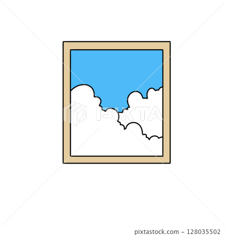 A blue sky with white clouds and a wooden frame 128035502