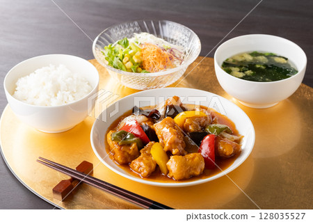 sweet and sour pork	 128035527