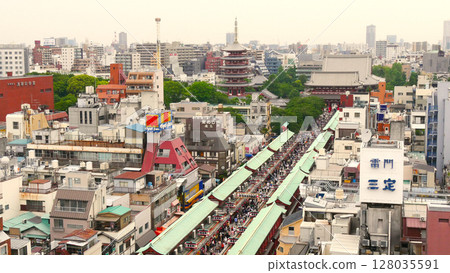 Asakusa - Aerial view of Nakamise Street, Sensoji Temple, Five-story Pagoda, Photographed around May 2014 Asakusa - Aerial view of Nakamise Street, Sensoji Temple, Five-story Pagoda, Photographed around May 2014 128035591