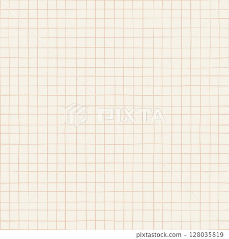 Seamless hand drawn grid pattern with beige lines on soft off white background in cottagecore style 128035819