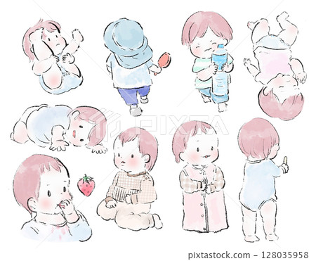 一歲小孩的各種表情與姿勢 128035958