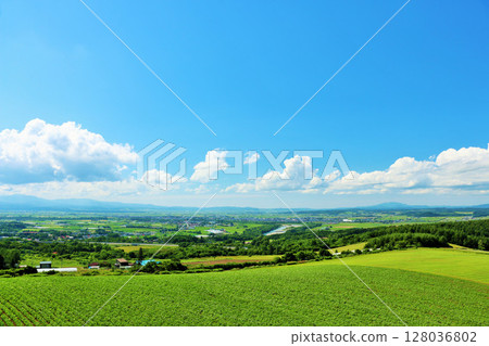 北海道夏天藍天和地球 128036802