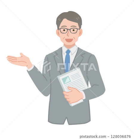 一位中年商人拿文件解釋 128036876