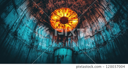 Abstract Industrial Grunge Texture Background Teal Orange Rusty Metal art blue aged dark wall tank 128037004