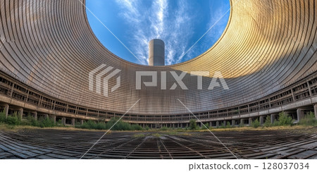 Massive Abandoned Cooling Tower Interior Structure Design Architecture sky old ruin vast wood aged Massive Abandoned Cooling Tower Interior Structure Design Architecture sky old ruin vast wood aged 128037034
