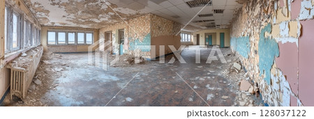 Derelict Building Interior Decaying Walls Room Ruin Spooky Abandoned Old Structure worn aged empty 128037122
