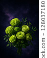 具有空間背景的綠色花束-超現實主義花卉藝術 128037180