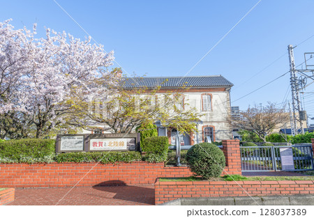 Nagahama Railway Square, a railway museum in Nagahama, Shiga Prefecture, on a clear day 128037389