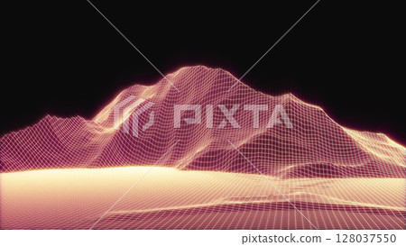 Technological landscape of the future .Digital terrain cyberspace in the mountains with valleys.3D grid technology illustration . 128037550