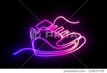 Neon sports shoes. Sneakers in a line style . Sketch sneakers for your creativity.Shoe advertising .illustration. Neon sports shoes. Sneakers in a line style . Sketch sneakers for your creativity.Shoe advertising .illustration. 128037705