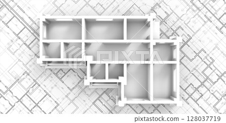 House plan top view .Engineering design .Technical drawing background.Industrial construction of houses . illustration. House plan top view .Engineering design .Technical drawing background.Industrial construction of houses . illustration. 128037719