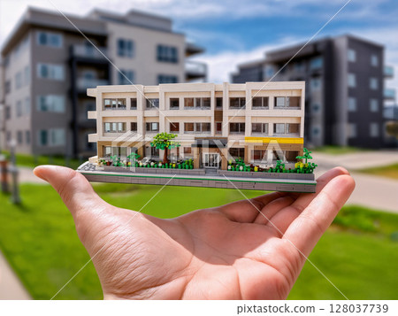 Apartment building on vacant lot [AI] 128037739