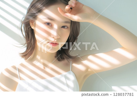 Beautiful white skin woman/sun protection "AI generated image" 128037781