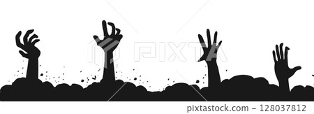 Creepy Halloween monster claws, spooky hands shadows and haunted ground. Perfect for horror party design and dark themed backgrounds. Creepy Halloween monster claws, spooky hands shadows and haunted ground. Perfect for horror party design and dark themed backgrounds. 128037812