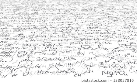 Handwritten formulas background.School background in chemistry .Letters and numbers .3d illustration. 128037816
