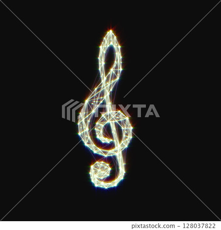 Neon Treble clef .Musical notes.Drawing from lines and dots.music concept. illustration. 128037822