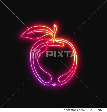 Neon apple.Fruits and vegetables.Healthy lifestyle.Minimalist one-line design. illustration . Neon apple.Fruits and vegetables.Healthy lifestyle.Minimalist one-line design. illustration . 128037823