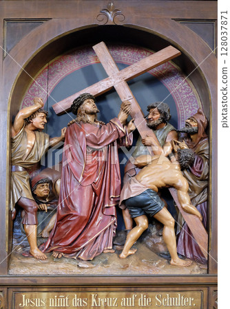 2nd Stations of the Cross, Jesus is given his cross, parish church of St. Nicholas in Bad Ischl, Austria 128037871