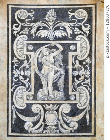 Detail of the decoration of the facade of Building of Pisa Superiore University on Piazza dei Cavalieri in Pisa, Italy 128037876