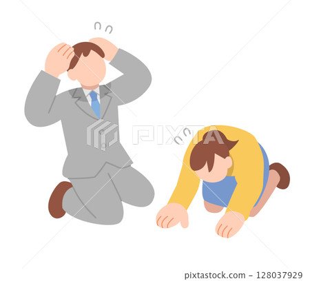 Confused male and female office workers 128037929