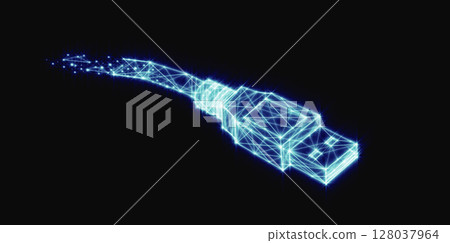 USB data cable one line drawing .Technological concept .Computer wire. illustration . USB data cable one line drawing .Technological concept .Computer wire. illustration . 128037964