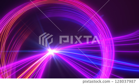 Space abstraction.Background with neon lines.Dynamic laser wave.Futuristic Sci-Fi Banner.illustration. 128037987